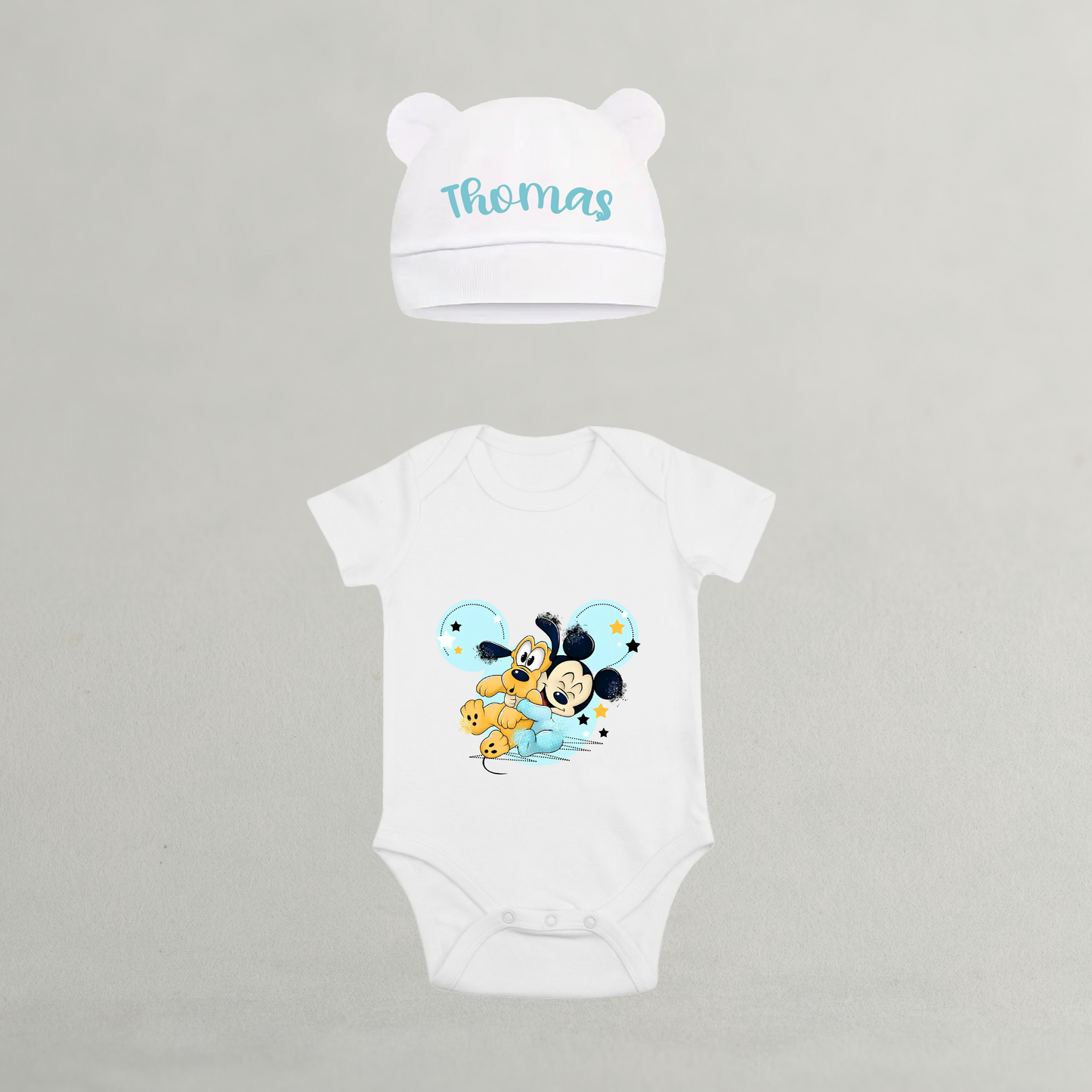 Ensemble Body/bonnet Mickey 100% coton 0-3mois