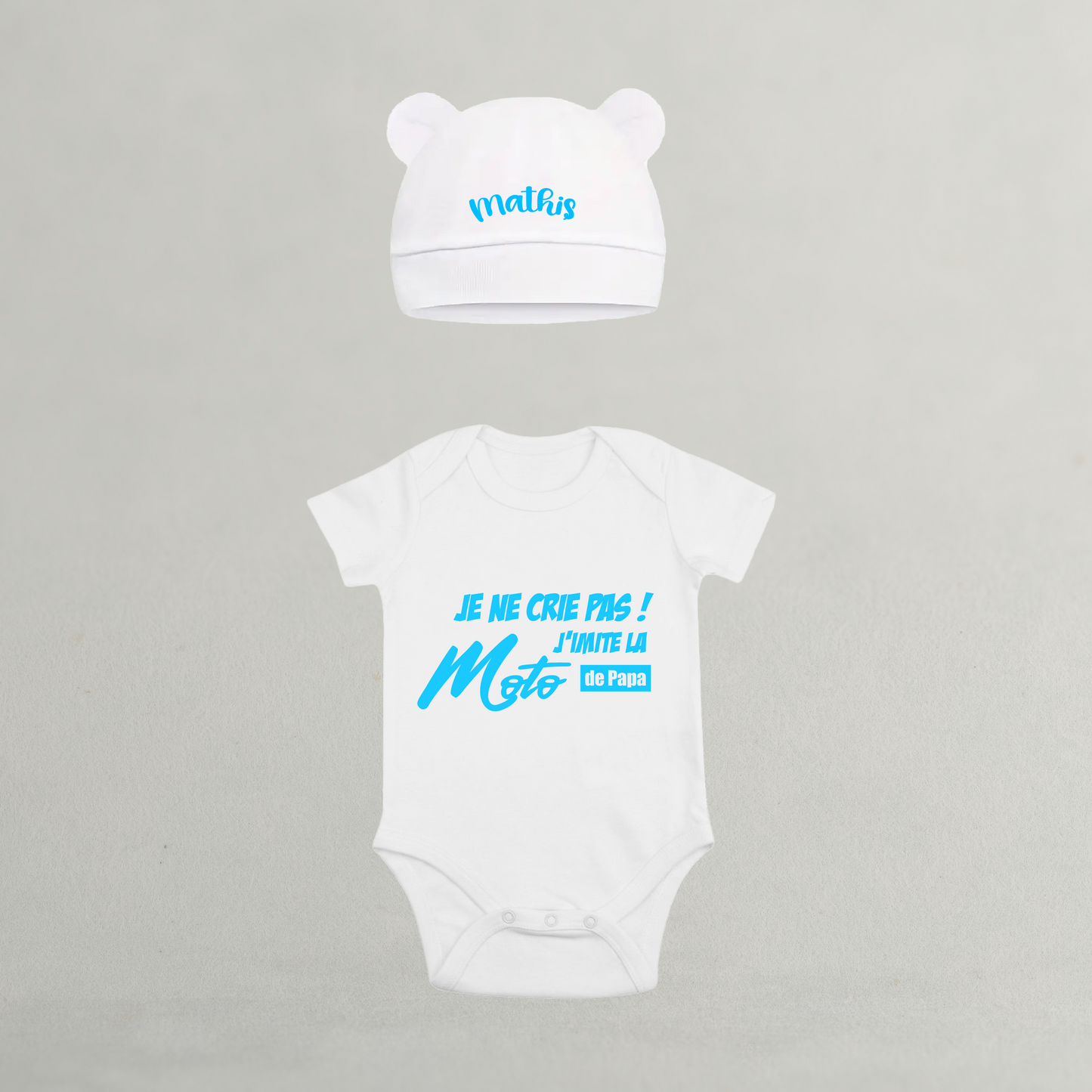 Ensemble Body/bonnet j'imite la moto de papa 100% coton 0-3 mois