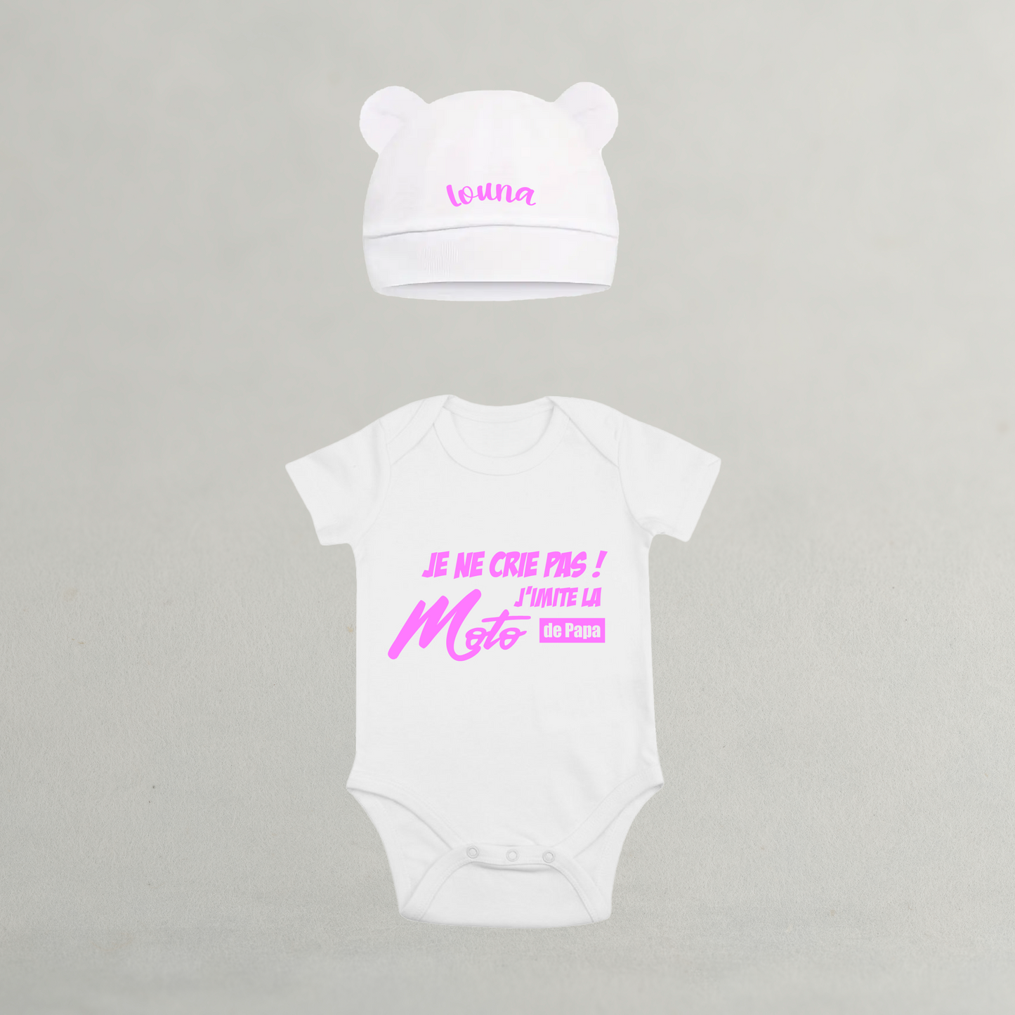 Ensemble Body/bonnet j'imite la moto de papa 100% coton 0-3 mois