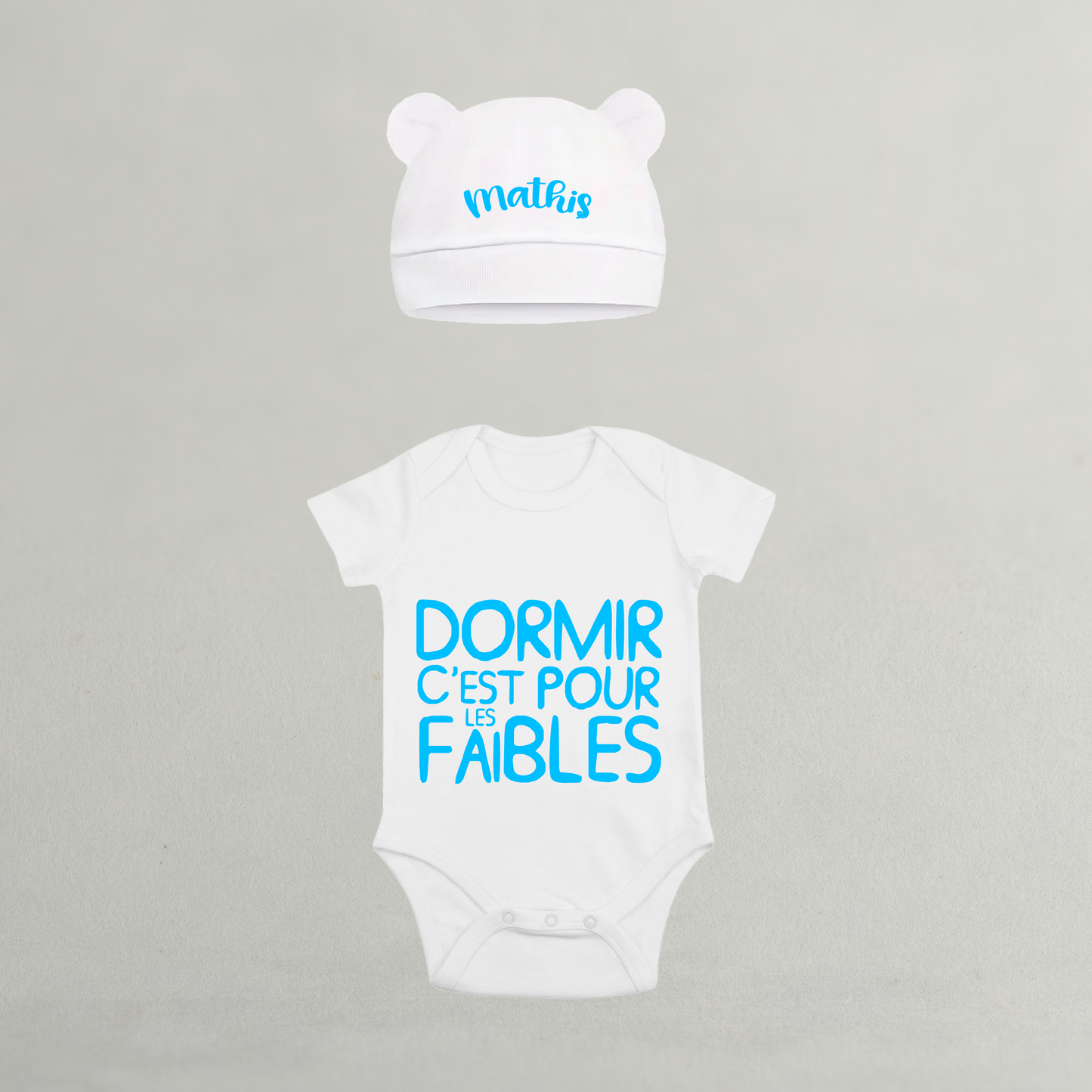 Ensemble Body/bonnet dormir c'est pour les faibles 100% coton 0-3 mois